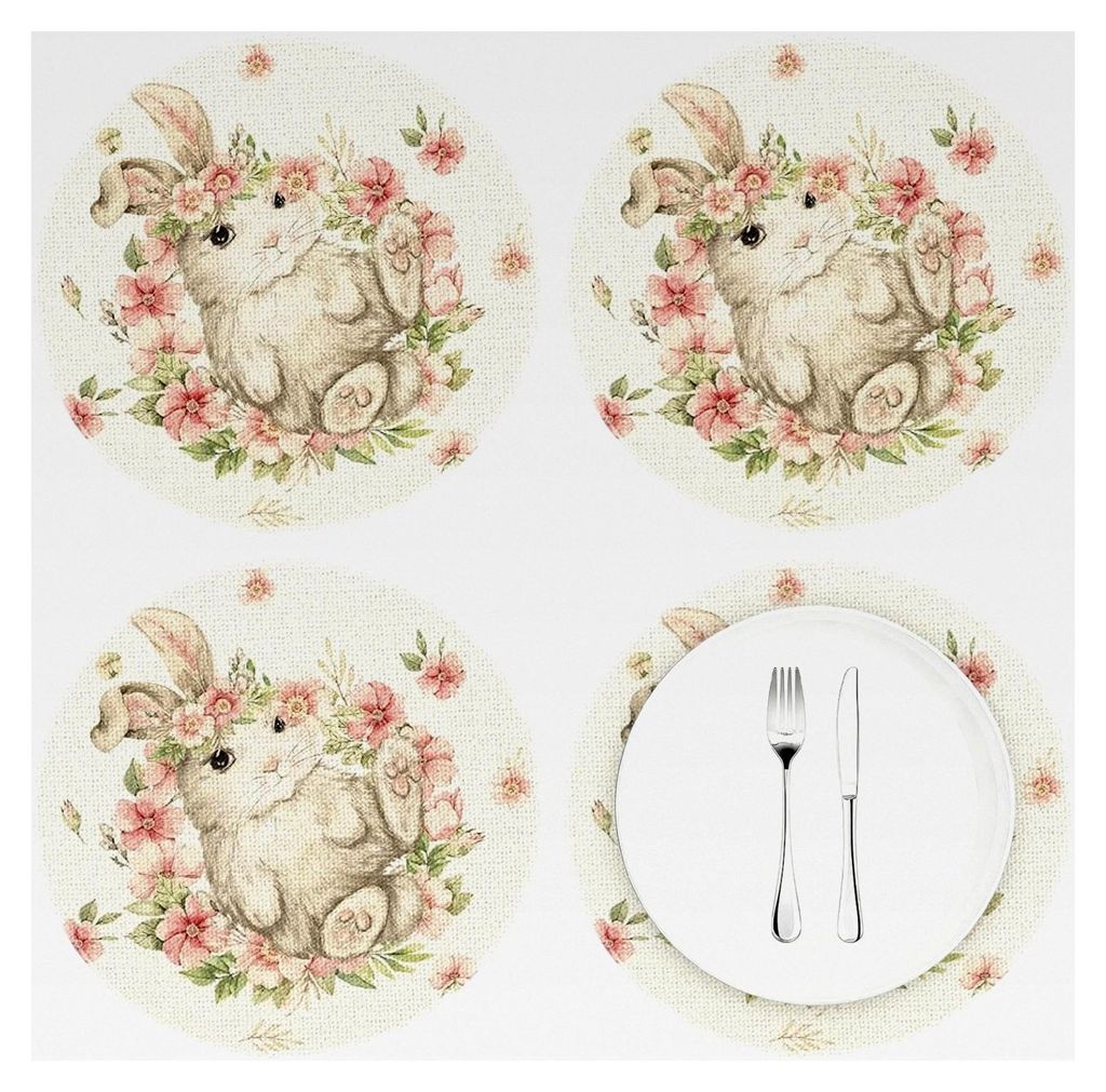 Runde Tischsets mit Hasenmotiv für Ostern, 4 Stück, 36 cm