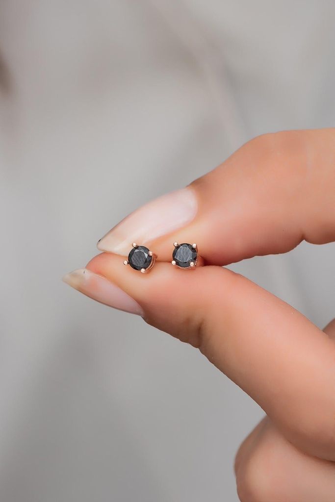 Schwarze Ohrstecker 925 Sterling Silber Zirkonia Rosegold Vergoldet