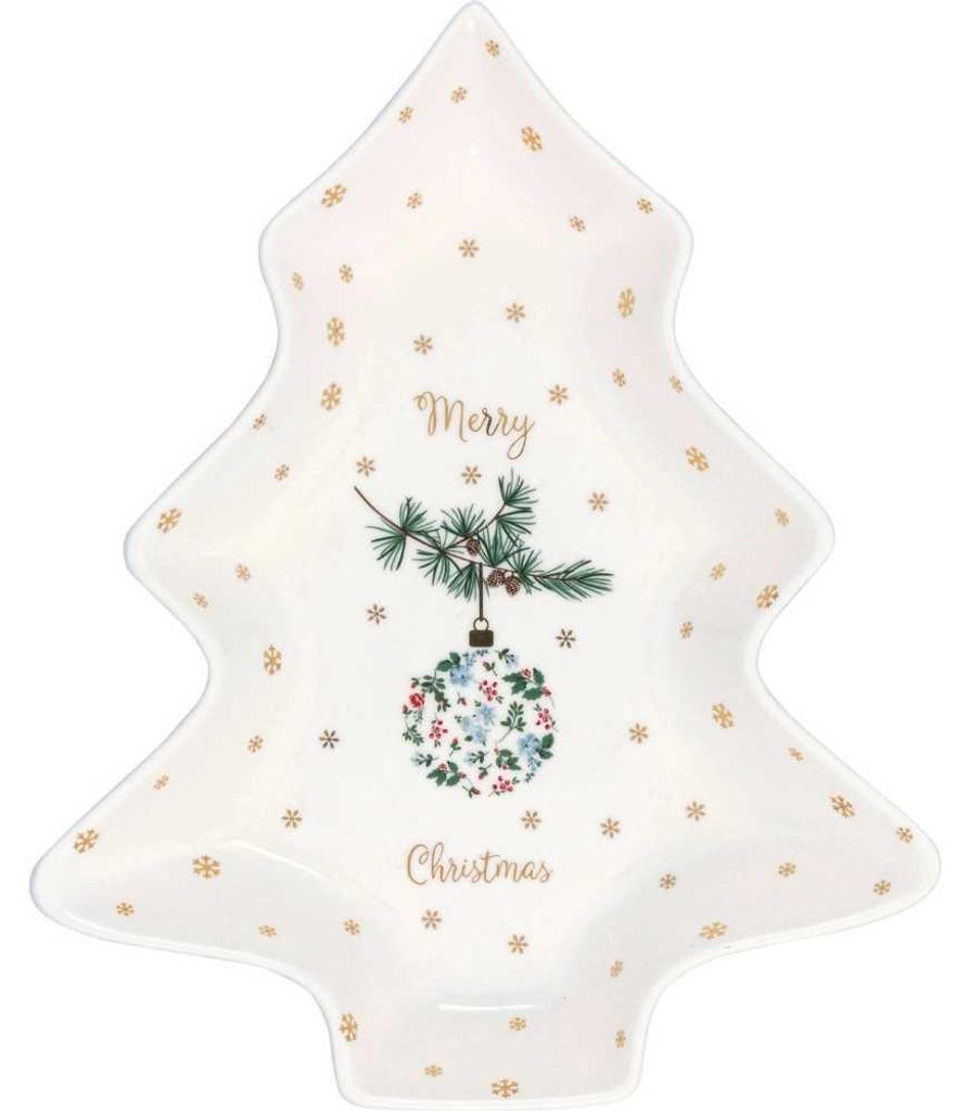 Greengate Teller JOELLE Tannenbaum Form mit MERRY CHRISTMAS Produktbild 