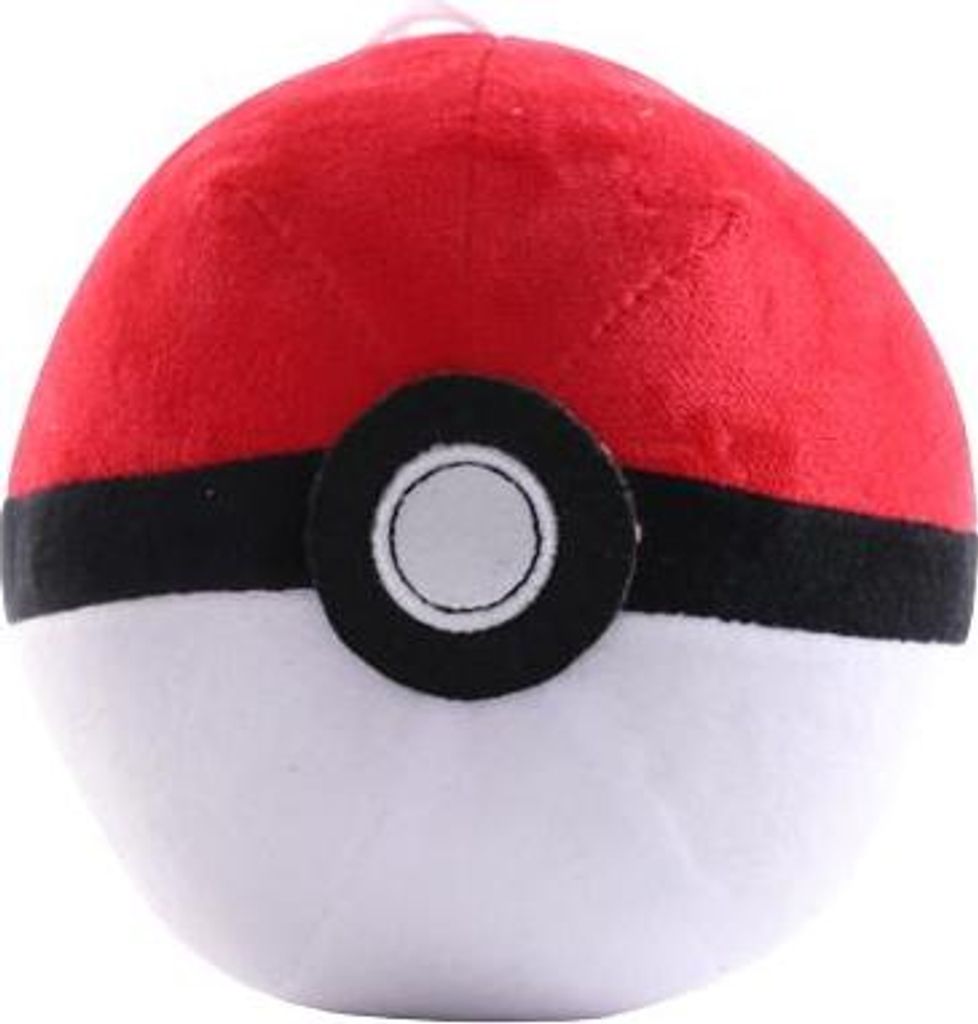A close-up, centered shot of a plush Poké Ball toy.