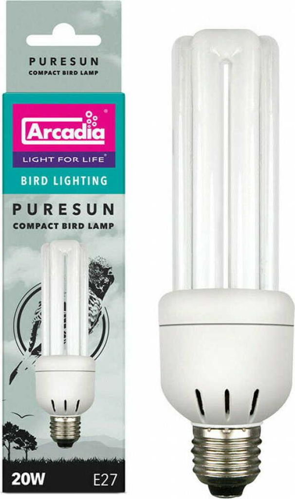 A product shot of a bird lamp and its packaging.