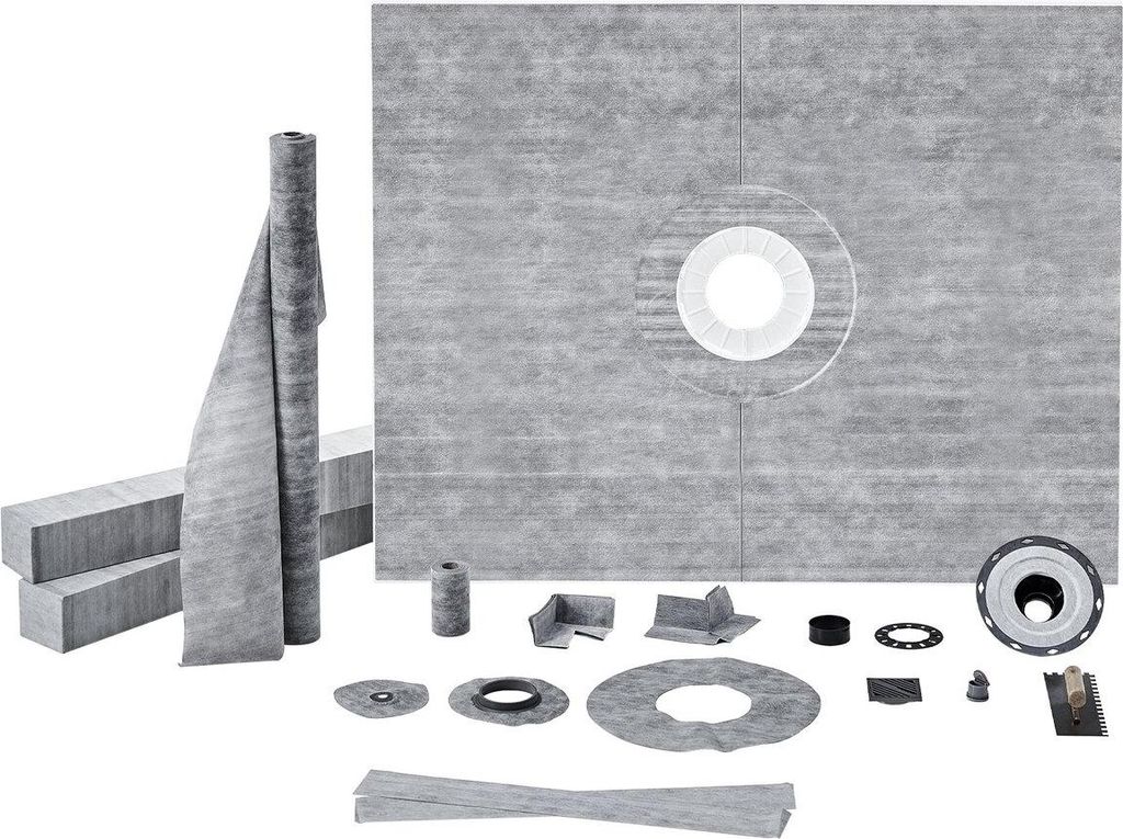 Duschschwellen-Set, 1219 x 1524 mm Duschwannen-Set mit 50,8 mm ABS-Mittelflansch, wasserdichter Membran, Edelstahlrost und Fugendichtmasse, Duschwa...