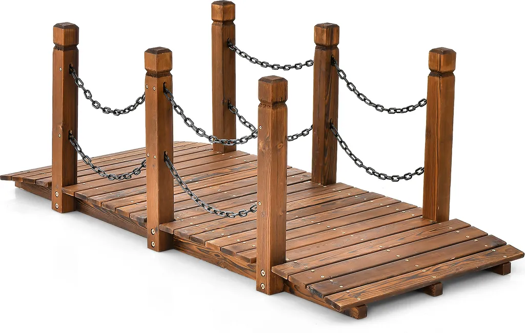 COSTWAY Pont de Jardin en Bois avec Garde-corps en Plastique 151x67cm