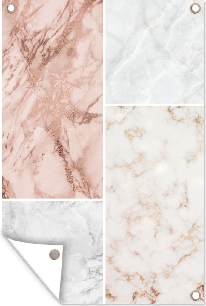 MuchoWow 60x90 cm Outdoor-Poster Gartendeko Sichtschutz Garten Poster für den Garten Marmor - Rosa - Collage