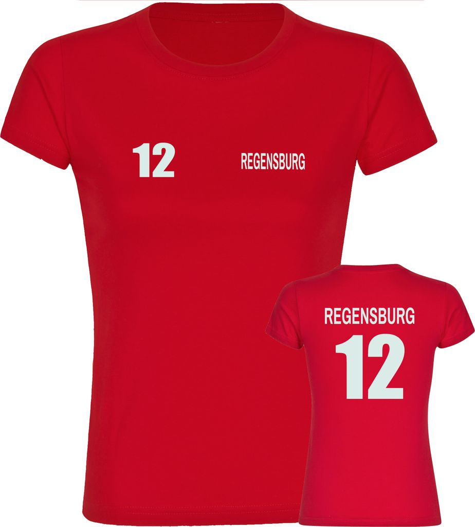 multifanshop Damen T-Shirt - Regensburg - Trikot Nummer 12, rot, Größe L