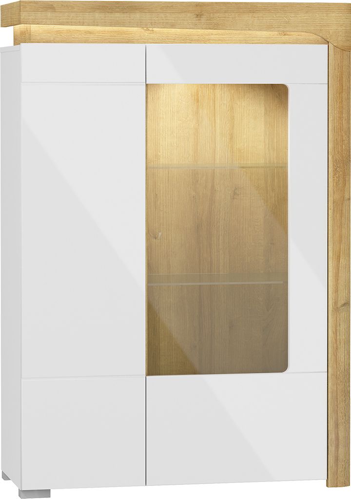 Geschirrschrank Teo mit 2 Türen, Weiß und Holzoptik, 148cm