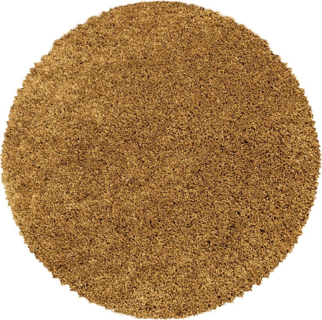 Hochflor Teppich Sima rund, Farbe: Goldfarbe, Größe:160 cm rund