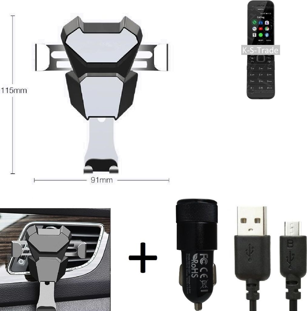 K-S-Trade KFZ Halterung kompatibel mit Nokia 2720 Flip Halterung Lüftungshalterung Lüftungsschlitz schwarz-silber Autohalterung Handy inkl. KFZ