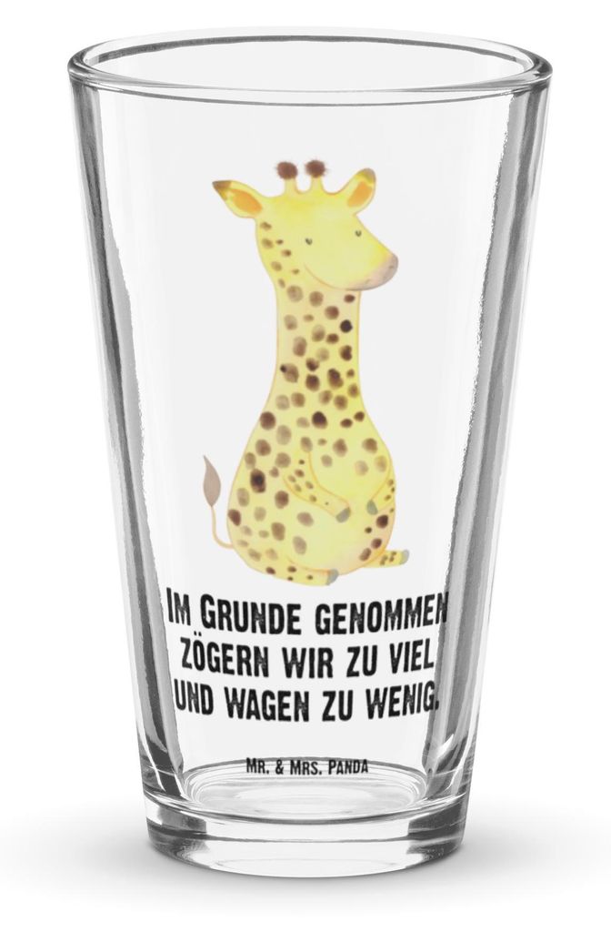 Mr. & Mrs. Panda Glas Giraffe Zufrieden - Transparent - Geschenk, Afrika, Tumbler, Bierglas, Glück, Cocktailglas, Abenteuer, Longdrinkglas, Pint