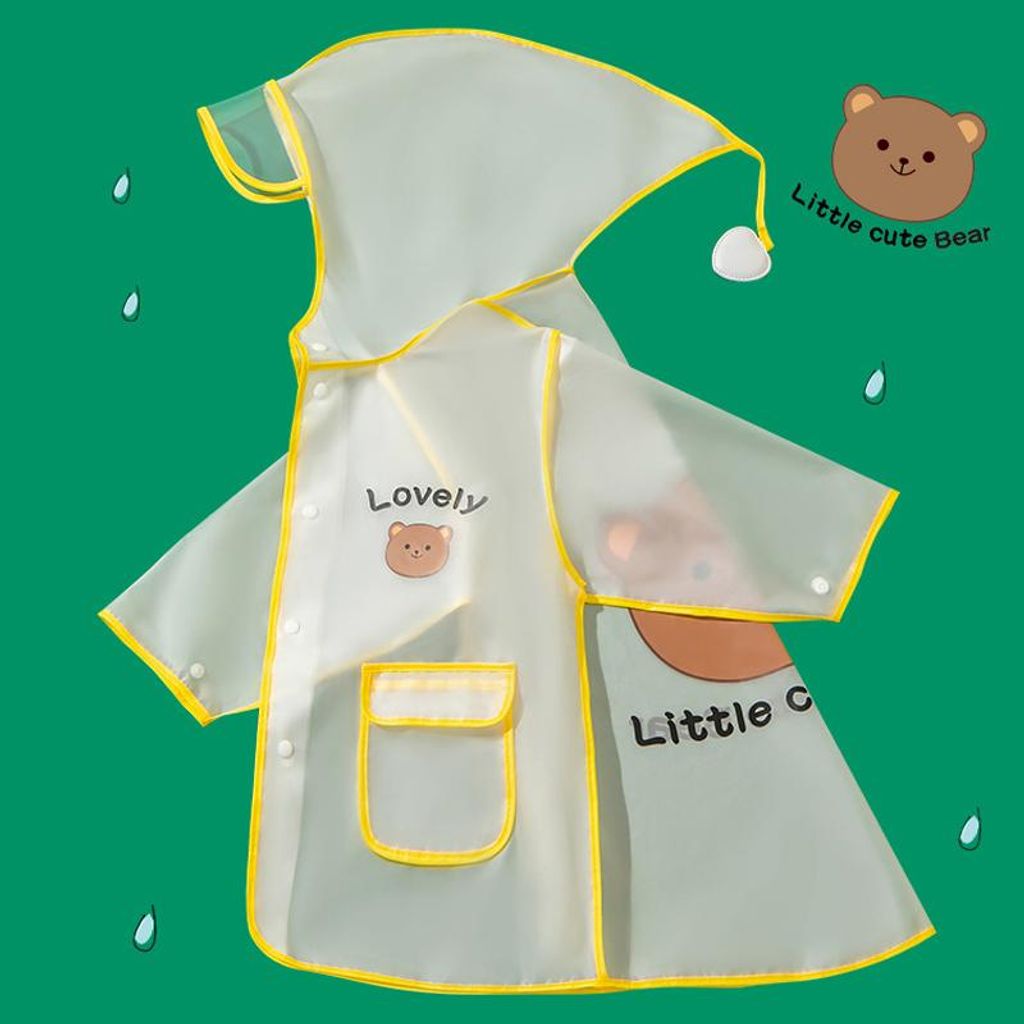 Kinder Regenmantel Kinder Regenjacke EVA Kapuzen Regenmantel Wasserdicht Winddicht für Mädchen Jungen Kleinkind Baby Gelb Bär M