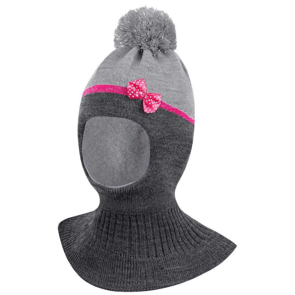 Wintermütze Schalmütze Strickmütze Schlupfmütze warme Mädchenmütze Bommelmütze 50-52, Grau-Dunkelgrau