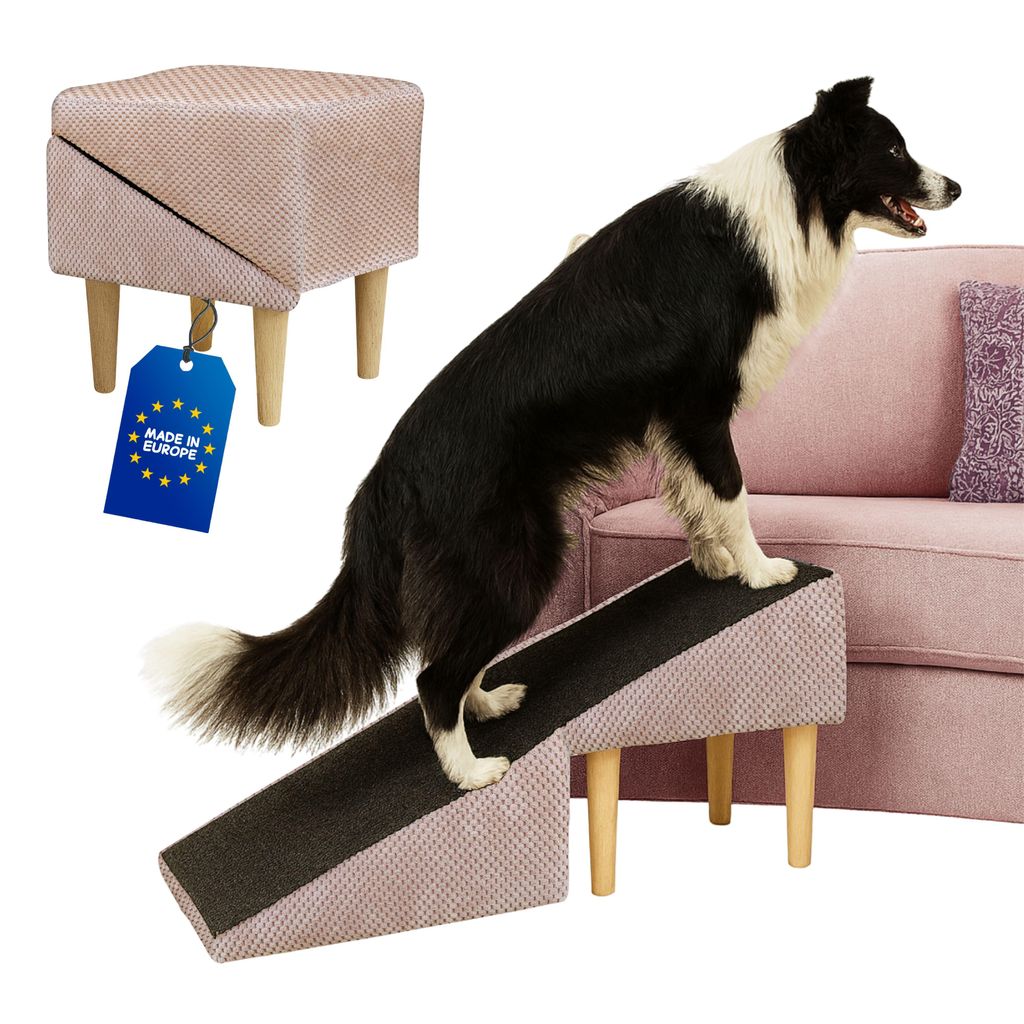 Outentin Hundetreppe Klappbar 36 cm – Weiche, Rutschfeste Tiertreppe für Sofa & Bett – Stabil, Leise & Pflegeleicht, Möbeloptik – Rosa