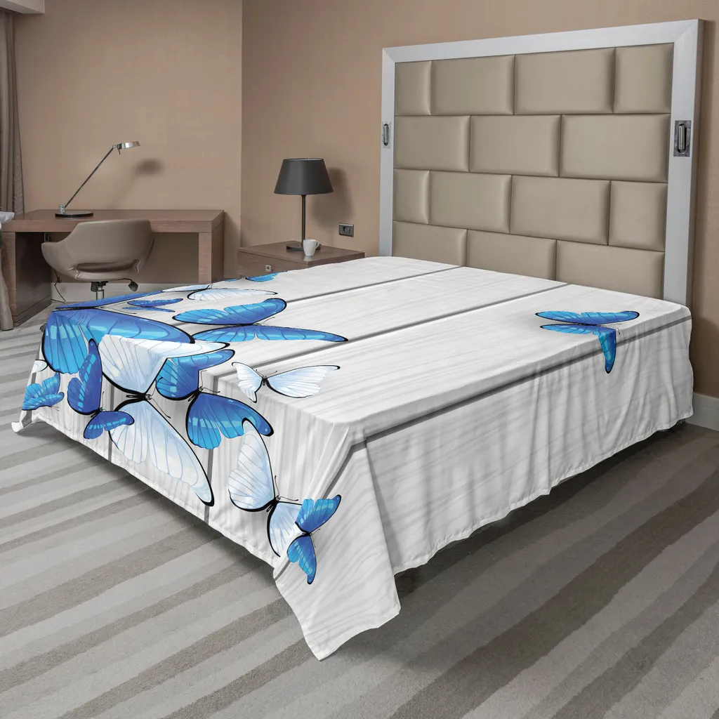 Grand Drap Plat pour Lit Décoratif Thème Nature et Papillons 275x260cm