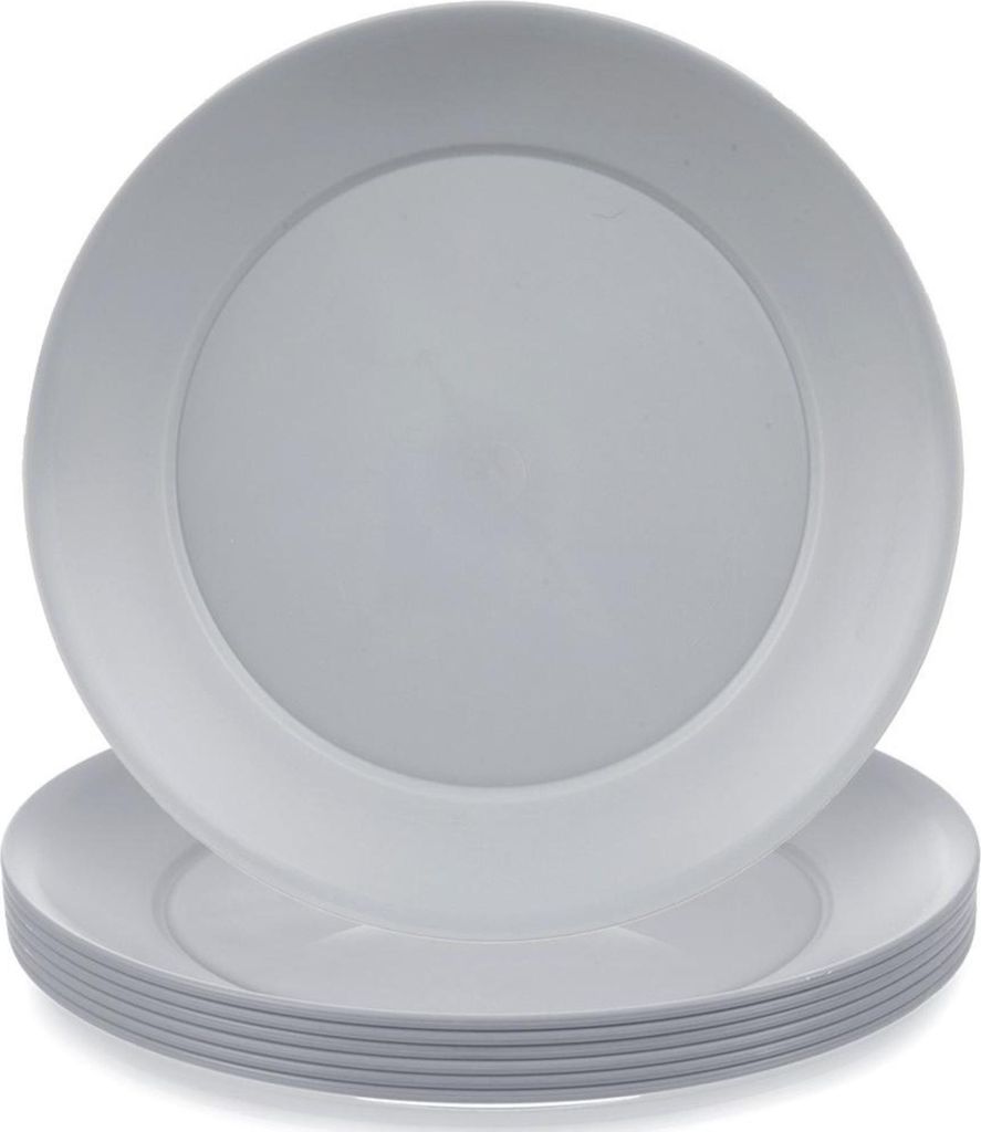 Orion | Flacher Essteller - Tafelservice - 6er Set - Kunststoff - Rund - Grau - 23,5 cm - Spülmaschinenfest - SANDY