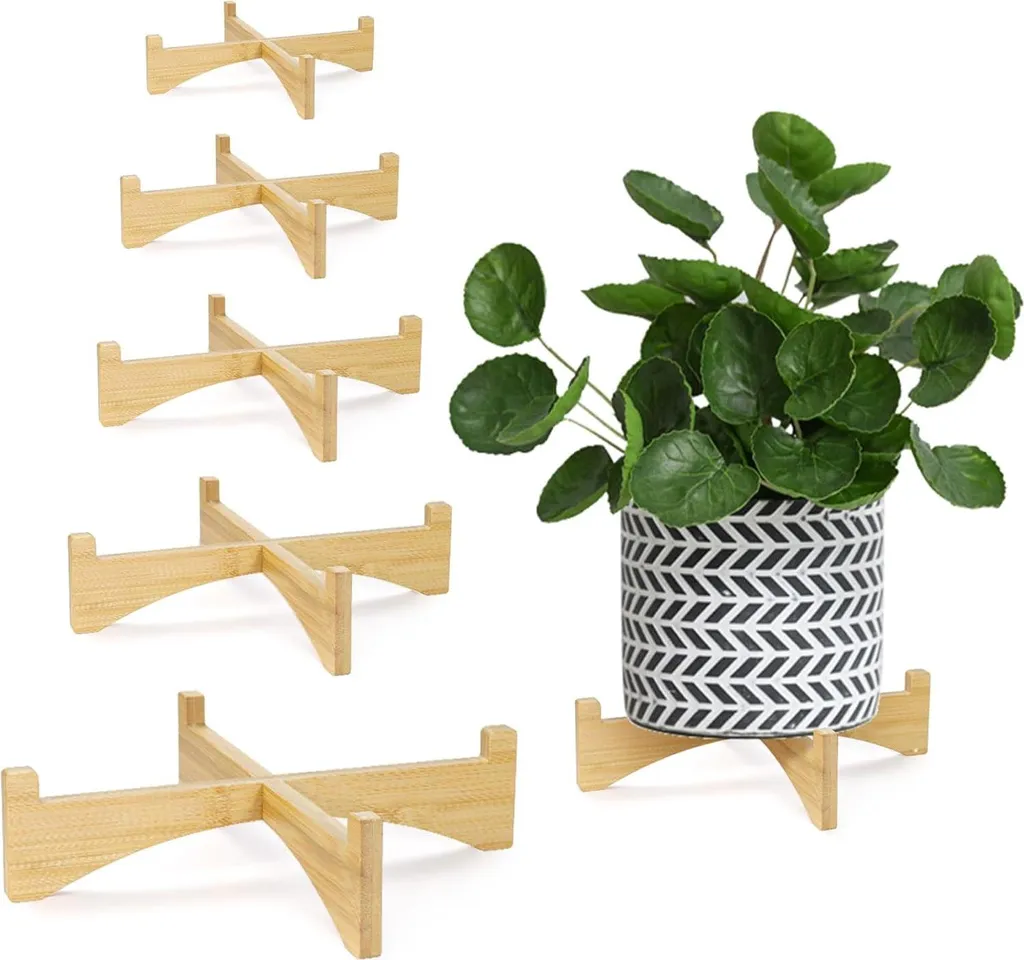 Support à plantes court anti-humidité - Socle bambou pour sol et pots