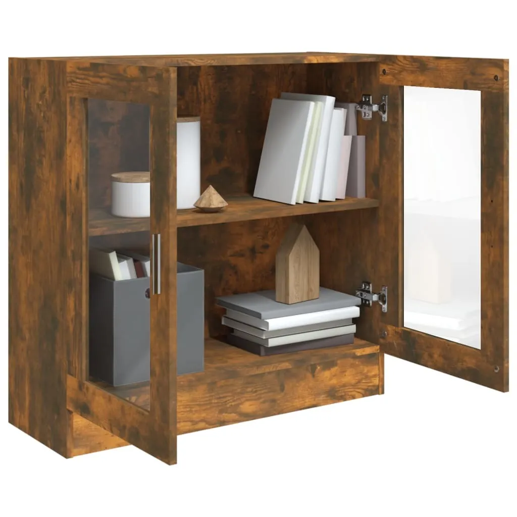 Mobile Vetrina ZEYUAN In Rovere Fumo - 5 Scomparti E Ante In Vetro, 82,5x30,5x185,5 Cm - 2