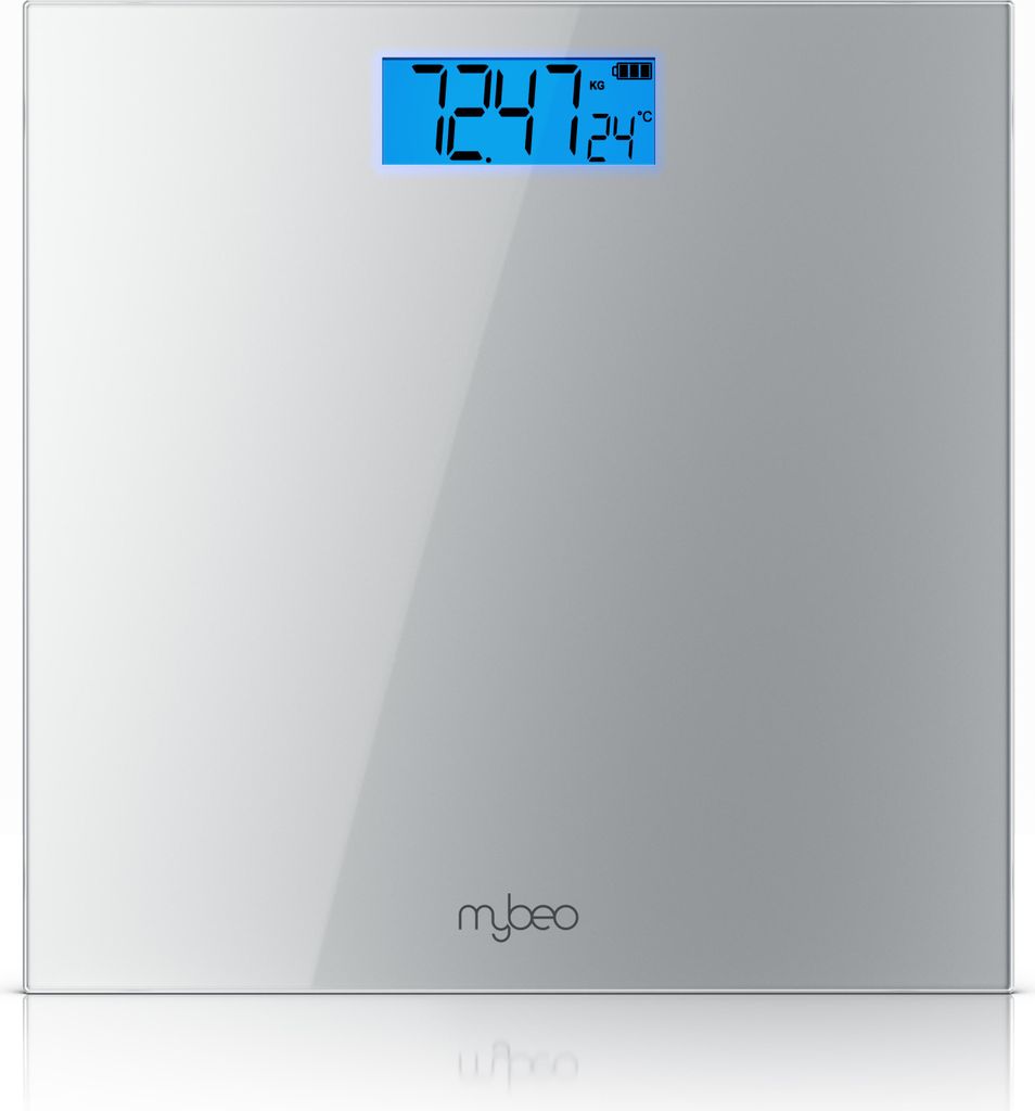 MyBeo Personenwaage, Körperwaage, digitale Waage für Personen, große Trittfläche aus 6 mm Sicherheitsglas, Badezimmer Digitalwaage, max. Belast...