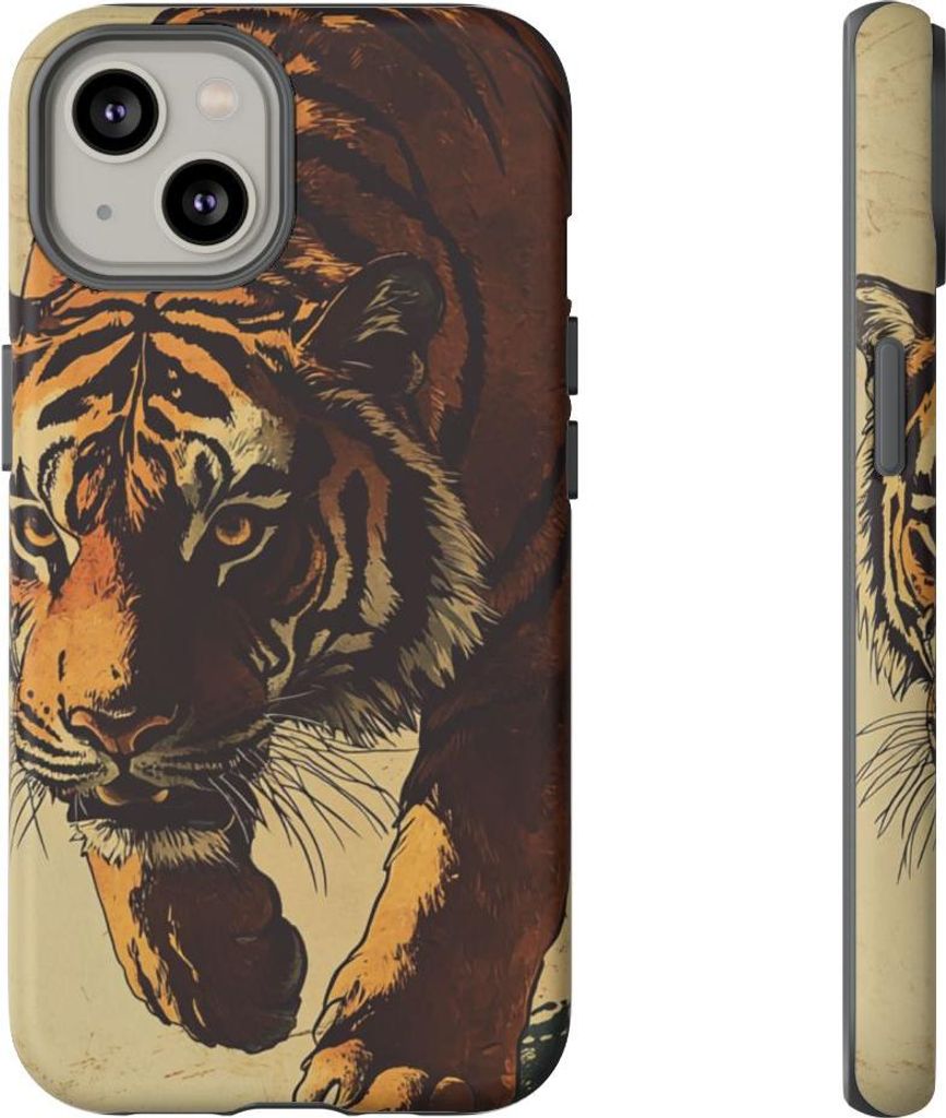 Vintage-Tiger-Illustration – Hülle Kompatibel mit iPhone 14