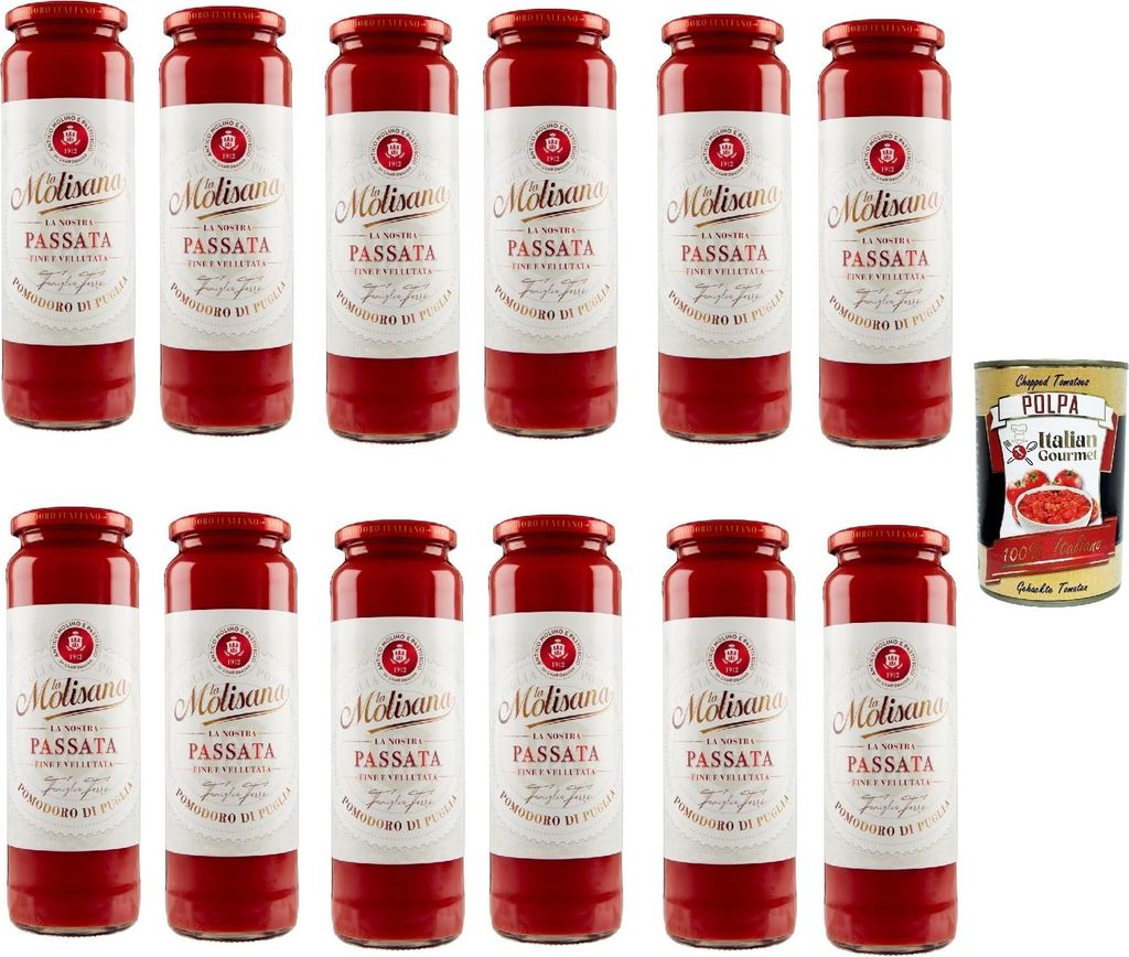 La Molisana Passata di Pomodoro Classica, Tomatenpaste Tomaten sauce 100% Italienisch 12x 690g + Italian Gourmet polpa 400g