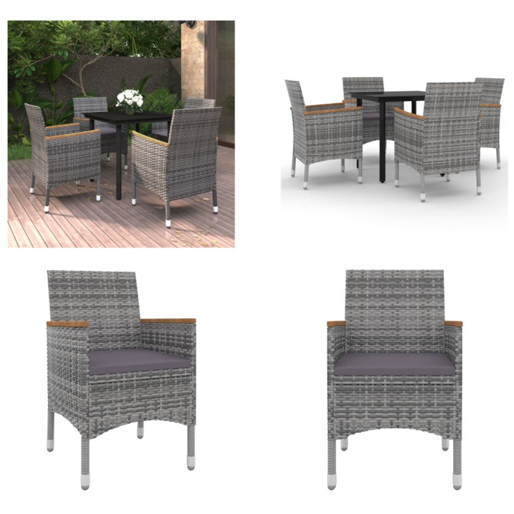 vidaXL 5 tlg. Garten Essgruppe mit Auflagen Poly Rattan und Glas - Garten-Essgruppe - Garten-Essgruppen - Outdoor-Essgruppe - Gartentisch Und Stuhl