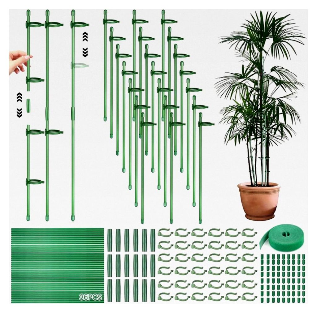 Pflanzenstäbe, Rankhilfe, 36 Pflanzstäbe mit 18 Verbindern und 36 Karabinern, Gartenstäbe für Pflanzen wie Gurken, Tomaten, Orchideen, Bohnen u...