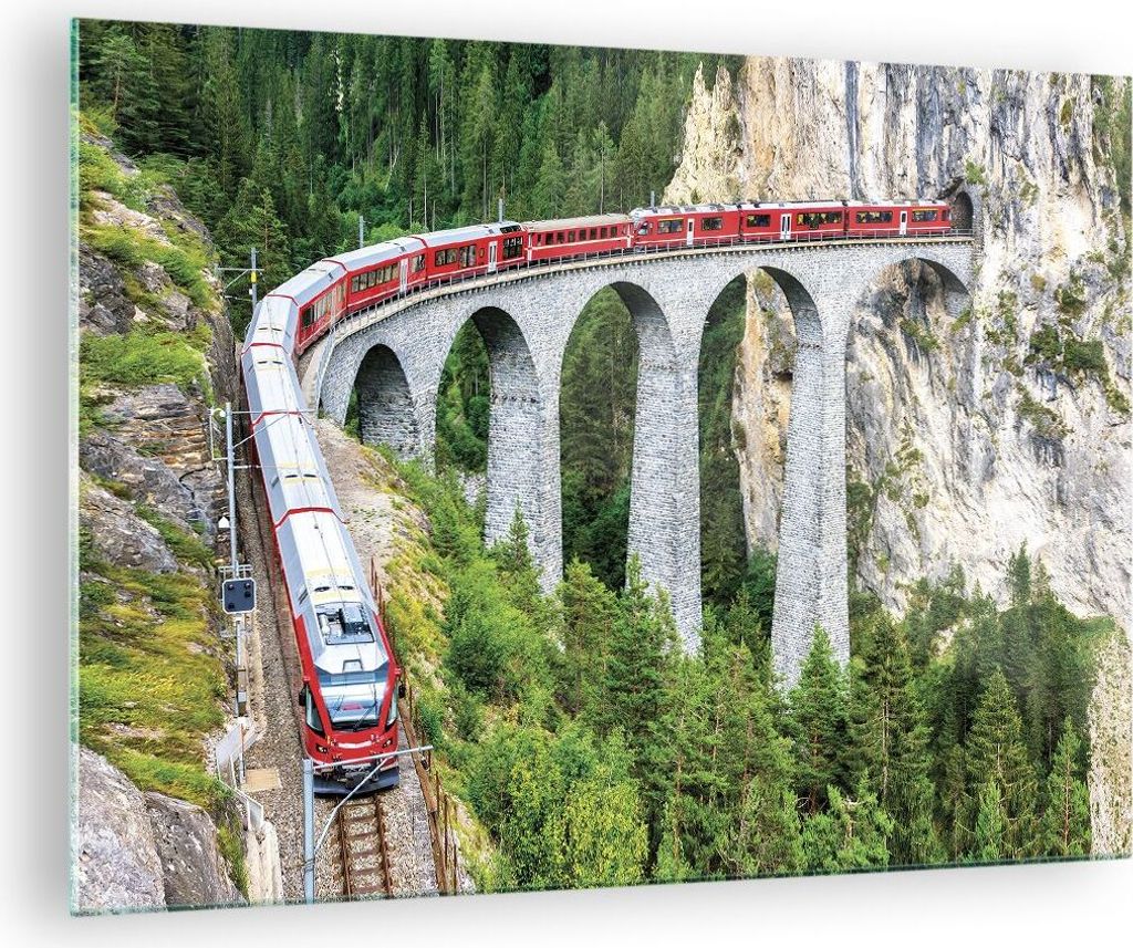 Bilder auf glas - Einteilig - Viadukt Landwasser Zug - 70x50cm - Glasbilder - Wandbilder - Bilder - zum Aufhängen bereit - Wanddekoration aus Glas...