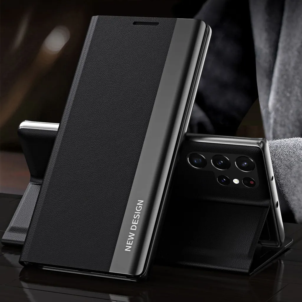 Custodia Samsung S23 in Finto Cuoio Nero con Supporto Video e Magnete - 2