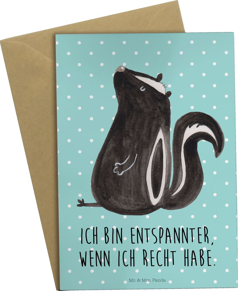 Mr. & Mrs. Panda Grußkarte Stinktier Sitzen - Türkis Pastell - Geschenk, Spruch, einladungskarten, kommunionskarte, Büro, Wildtier, Raubtier, gl...