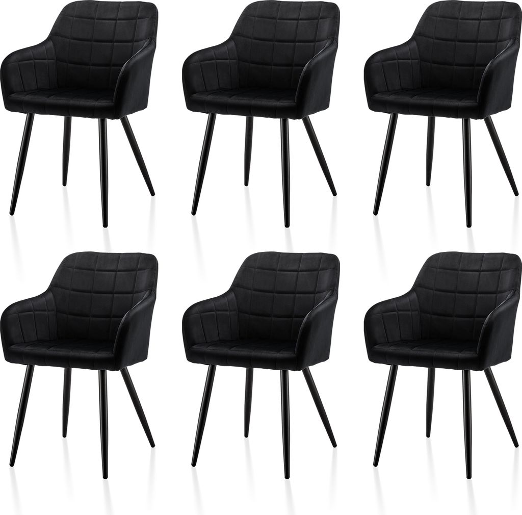CLIPOP Esszimmerstühle, 6er Set Küchenstühle, Samt Polsterstühle, Wohnzimmerstühle mit Metallbeine, Schwarz