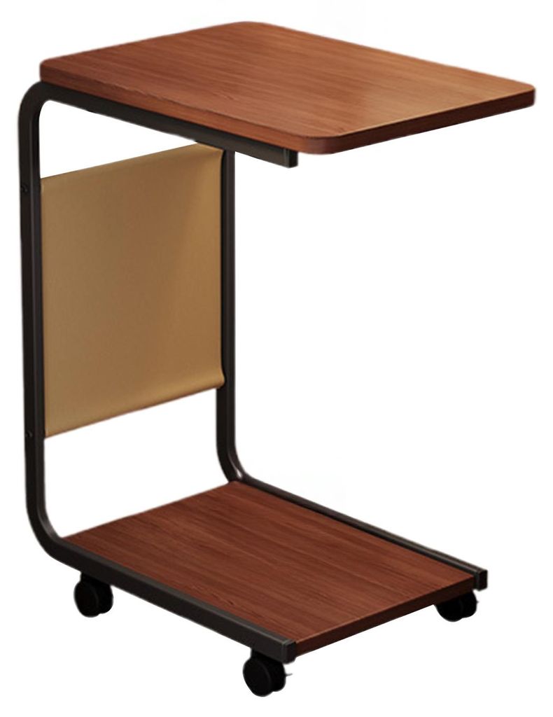Zweistöckiger, C-förmiger Beistelltisch mit Rollen, kleiner Couchtisch mit Holzplatte und Metallgestell, Eck-Nachttisch für Wohnzimmer und Schla...