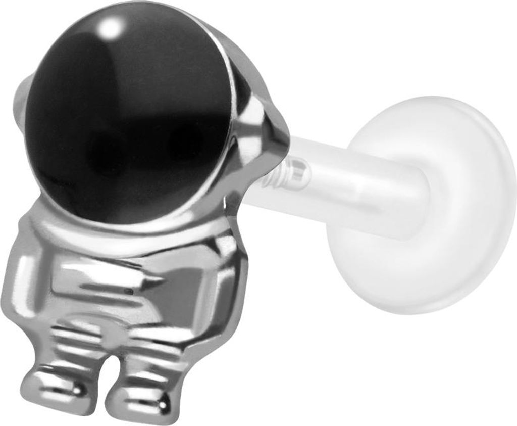 Ohrpiercing, Nasenpiercing PTFE Labret mit Innengewinde + Titan-Aufsatz ASTRONAUT Silber Stablänge: 8mm | Stabstärke: 1,6mm