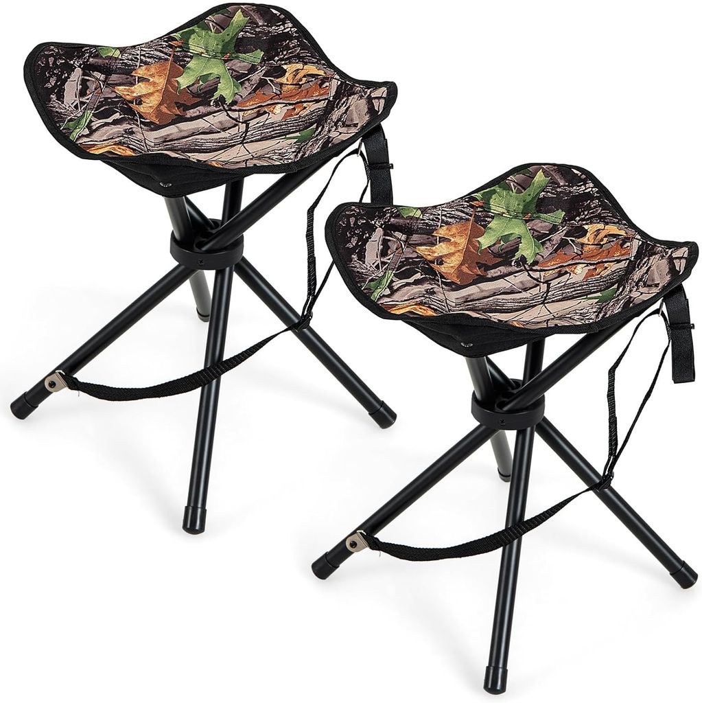 KOMFOTTEU 2er Set Campinghocker klappbar, Dreibeinhocker praktisch mit Schultergurt, Klapphocker leicht bis 150 kg belastbar, Camping Hocker tragba...