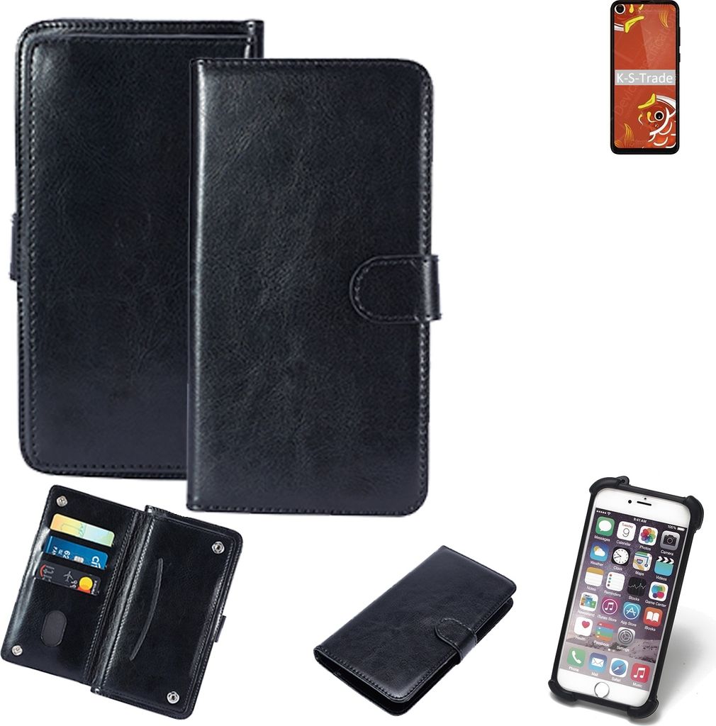 K-S-Trade 360° Hülle kompatibel mit Motorola P50 schwarz Kunstleder Case BookCase WalletCase Kunstlederederhülle Handyhülle, Rundumschutz Bumper