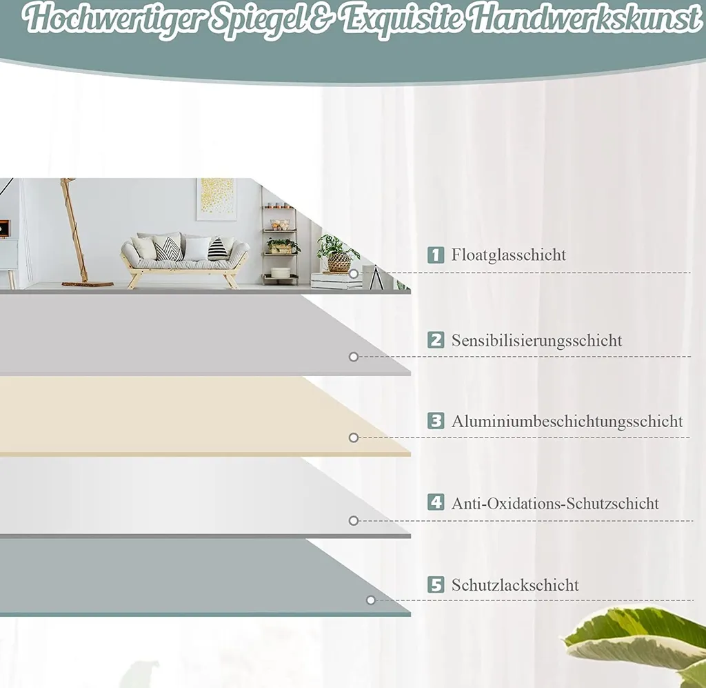 Specchio 110x38 cm COSTWAY - Figura Intera HD per Camera e Salone - 8