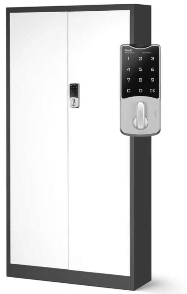 Metallschrank abschließbar DANIEL Zahlenschloss 5 Ebenen | Aktenschrank Büroschrank Stahl Mehrzweckschrank Werkstatt Werkzeugschrank 185x90x40cm ...