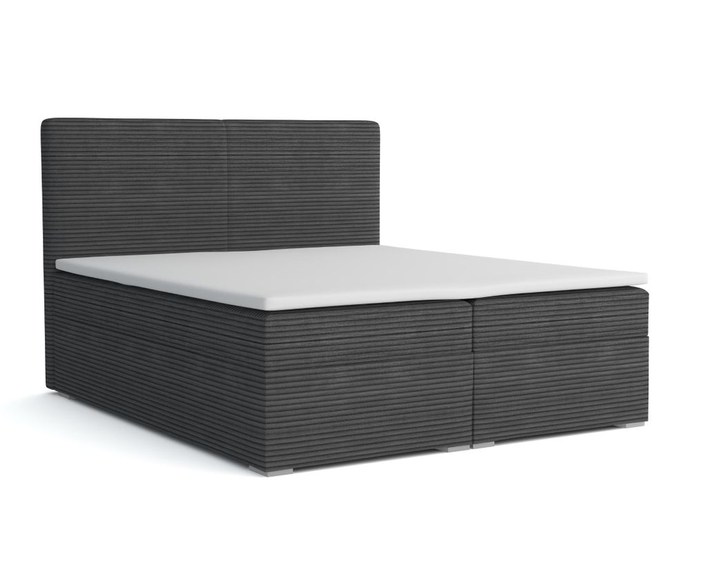 Boxspringbett LORD 160x200 Anthrazit Boxspring Komplettbett Polsterbett Taschenfederkern-Matratzen H4 ganz in Cord Cord-Samt inkl. Bettkasten Topper
