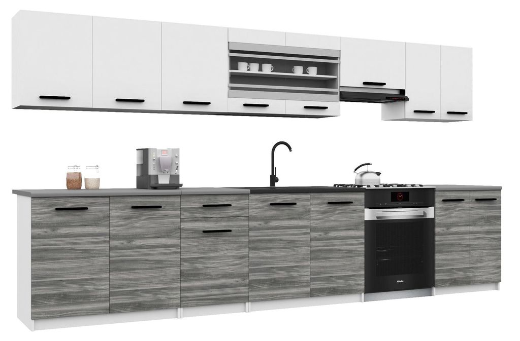 Belini Moderne Küchenzeile Küchenblock ITALIA 3 - Küchenmöbel 320cm Weiß-Grau Glamour Matt - Einbauküche mit Hängeschränke, Unterschränke ...