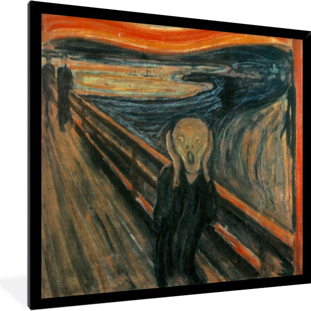 MuchoWow Gerahmtes Poster Der Schrei - Edvard Munch 40x40 cm - Poster mit Schwarzem Bilderrahmen Wandposter Rahmen Foto Bilder - Mit Rahmen - Wan...