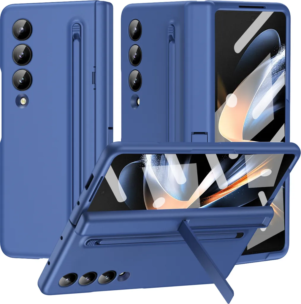 Custodia Samsung Galaxy Z Fold 3 5G: PC Rigido, Portapenne e Supporto Blu