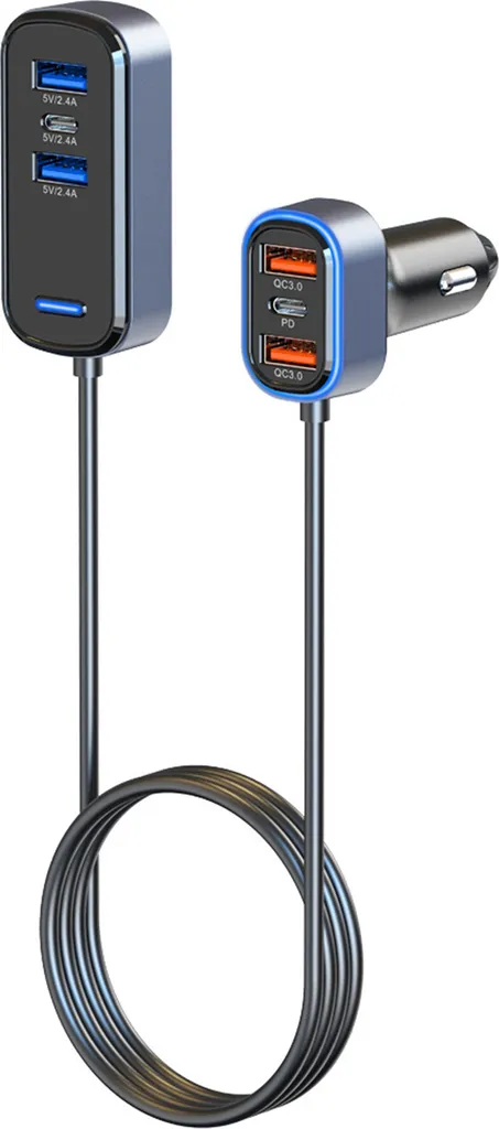 Hub USB Auto Sc05 65.5W Ricarica Rapida PD QC3.0 con Voltmetro Nero