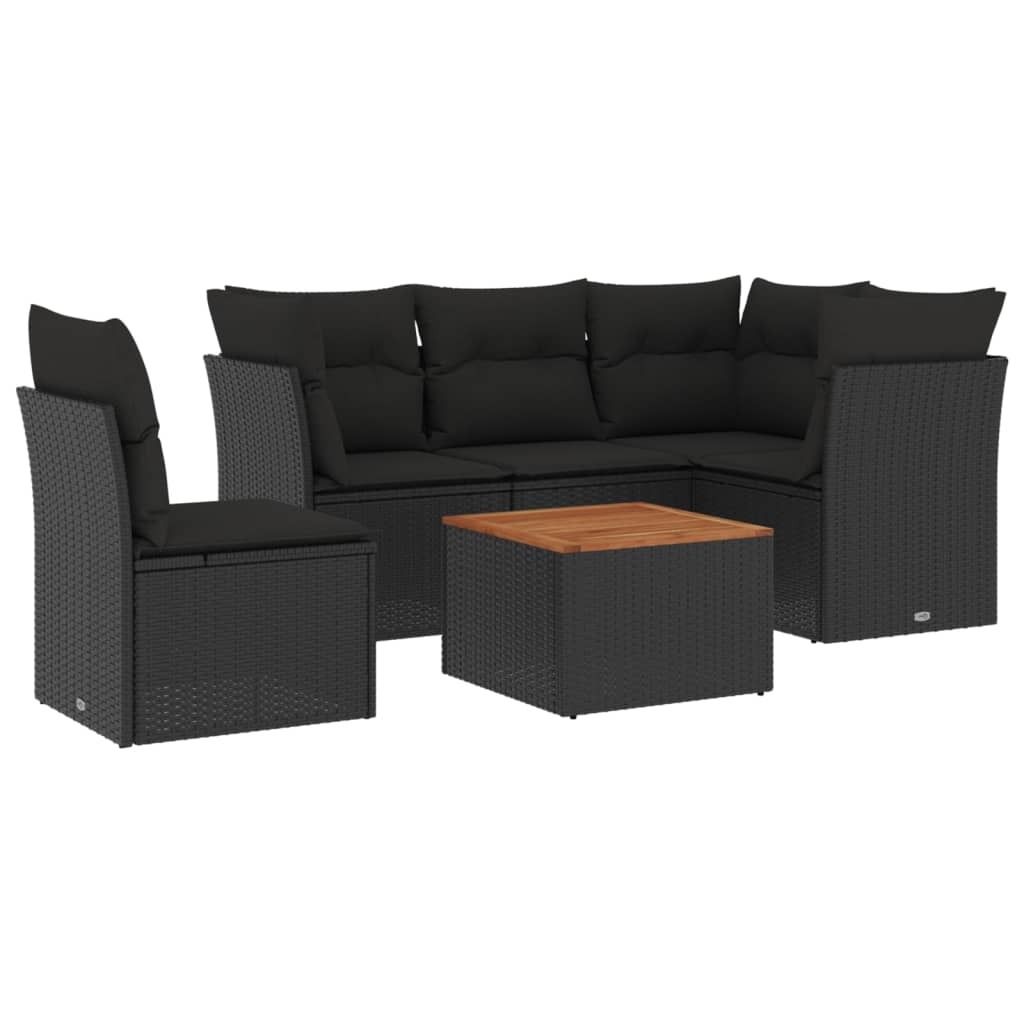 "im Sonderangebot" 6-tlg. Garten-Lounge-Set - elegantes Design - Sitzgruppe/Gartengarnitur - mit Kissen Schwarz Poly Rattan - Terassenmöbel DEMöb...