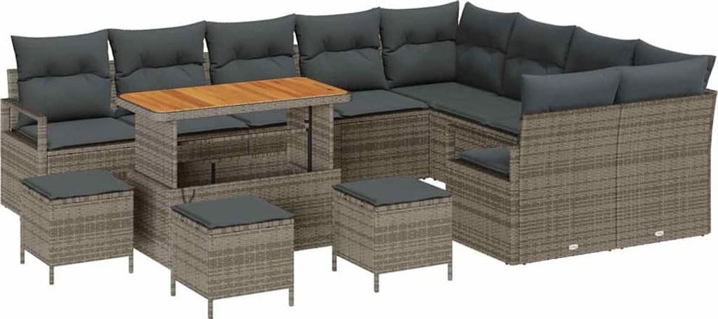 vidaXL Garten-Sofa-Set mit Kissen mit Speicher 13 pcs Grau
