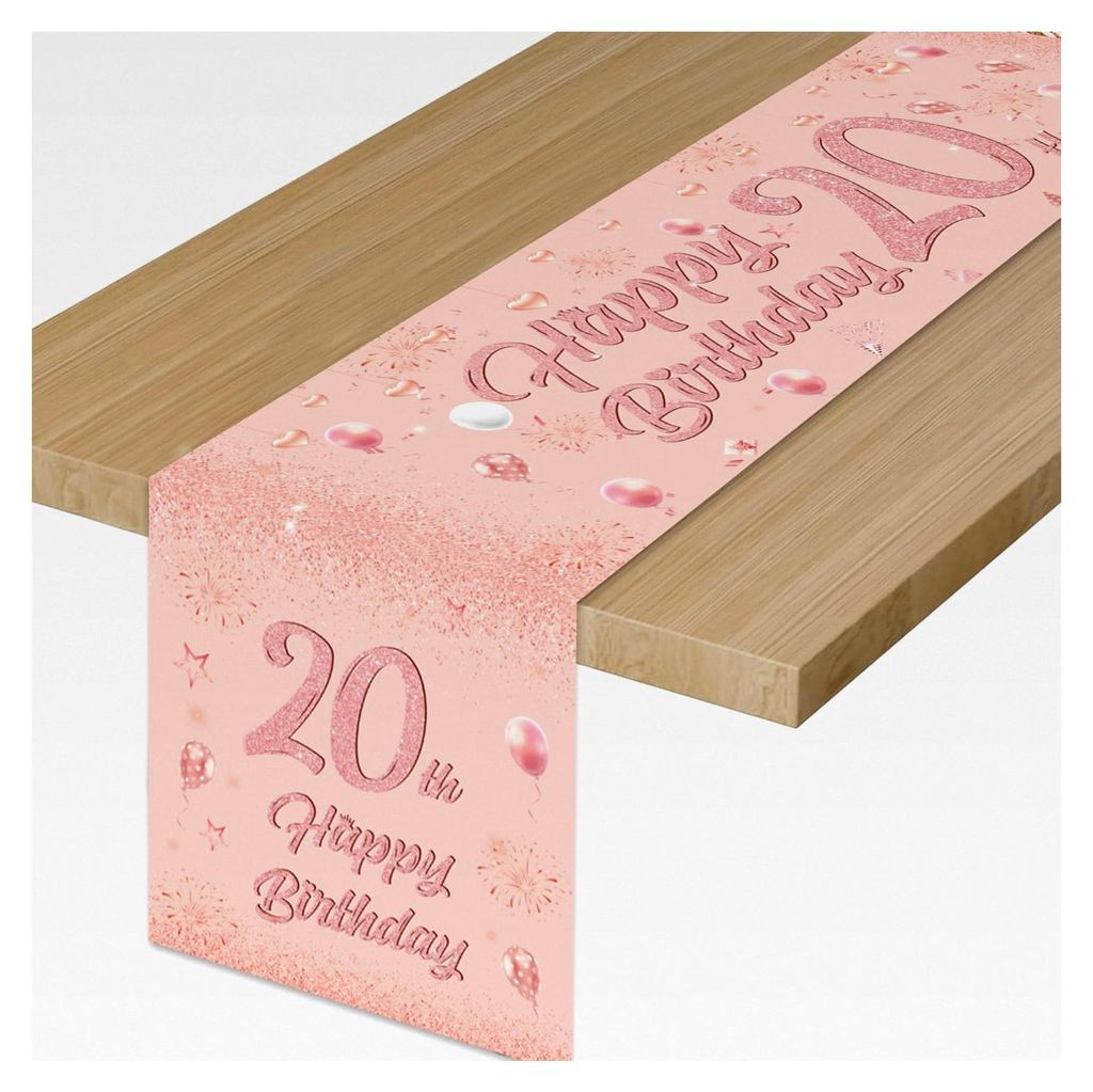 Tischläufer Deko 20. Geburtstag Mädchen Roségold - Tischdecke für Frauen Geburtstagsfeier Jahrestag Feier Party Zuhause (180x35 cm)