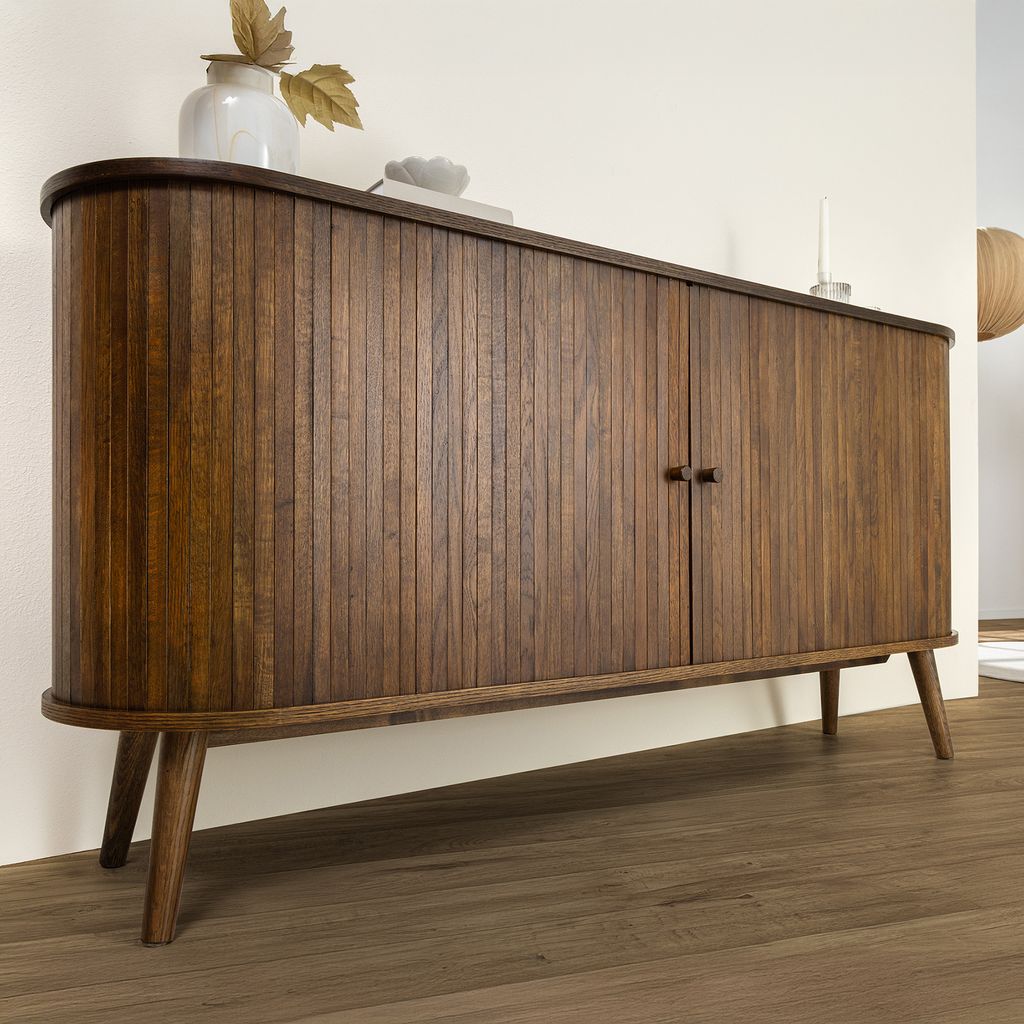 riess-ambiente Retro Sideboard VALHALLA WOOD 160cm smoked Eiche mit Schiebetüren Anrichte Kommode Schrank