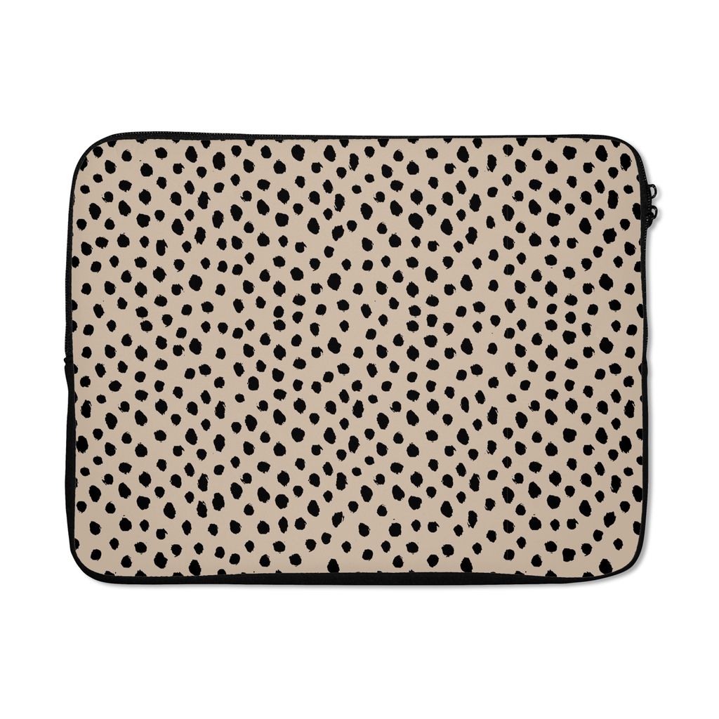 MuchoWow Laptop Hülle 15 Zoll Beige - Tupfen - Muster - Schwarz Laptoptasche - Laptoptasche - Sleeve - Rundum-Schutz - Reisen zubehör