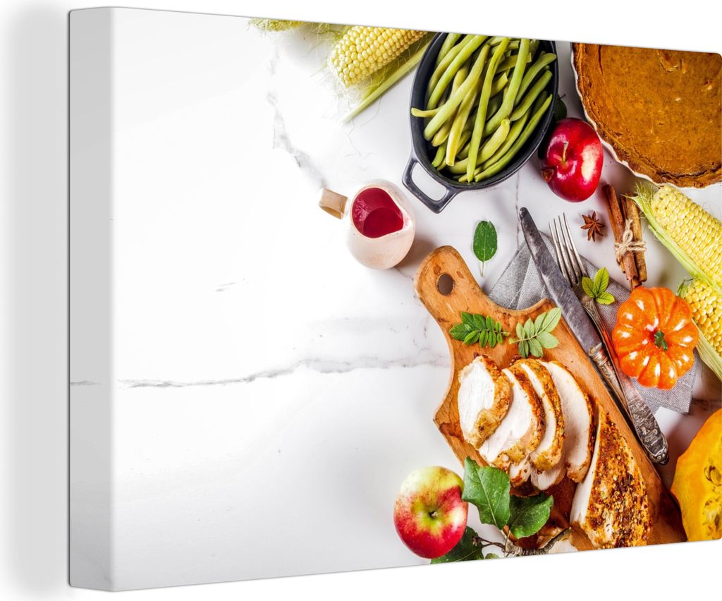 OneMillionCanvasses - Leinwandbilder - 150x100 cm, Gemüse - Fleisch - Küche - Kräuter, Wandbilder Kunstdruck Wanddekoration - Foto auf Leinwan...