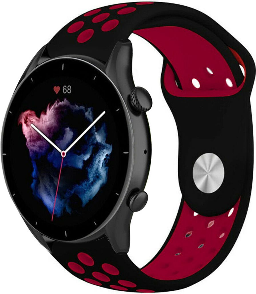Strap-it Amazfit GTR 3 (Pro) Sportarmband (Schwarz/Rot)