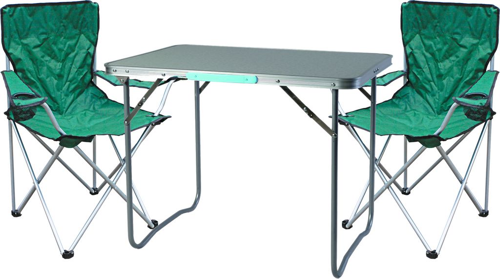 3-teiliges Campingmöbel Set Grün 2x stuhl inkl. Tasche + 1x Tisch