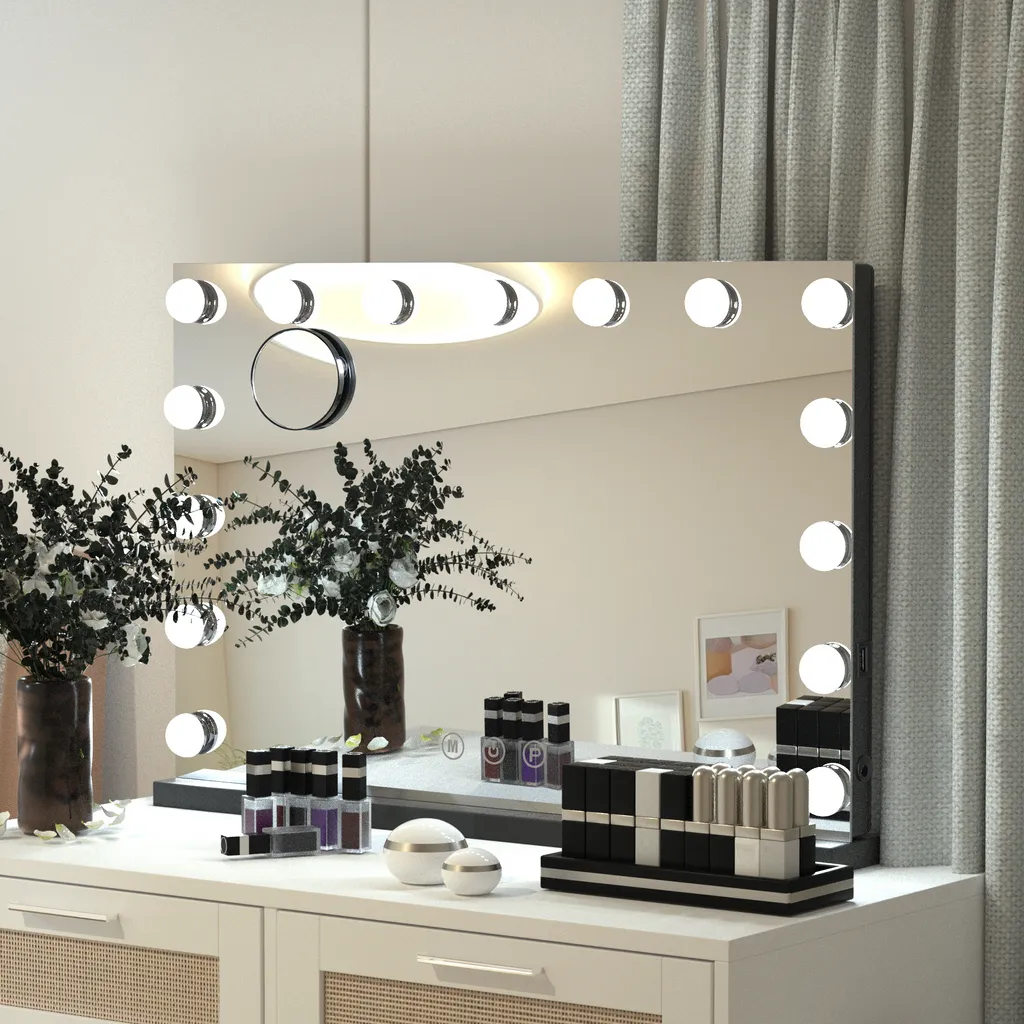 Miroir de Maquillage Lumineux Grande Taille 15 LED avec 3 Modes Couleur