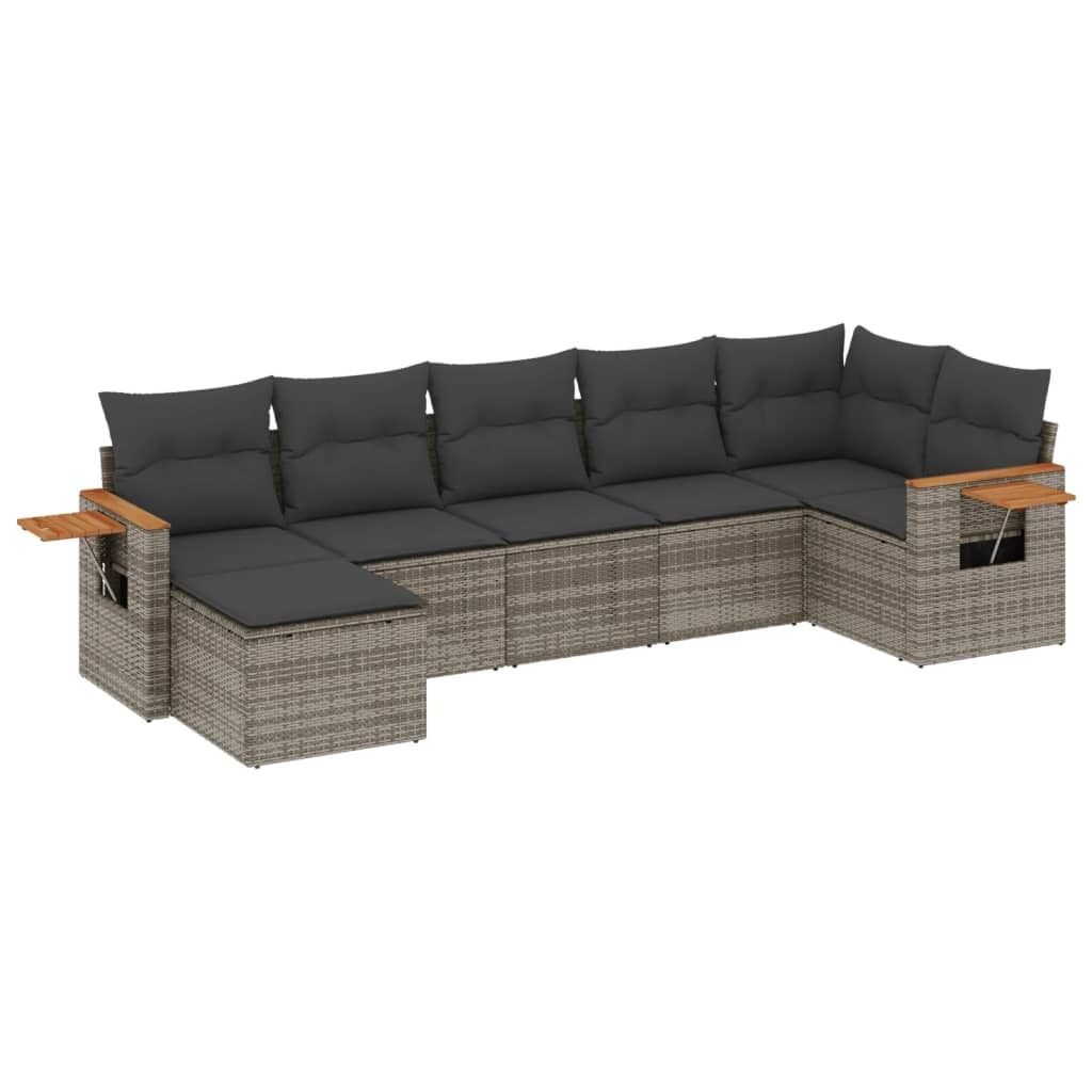 vidaXL 7-tlg. Garten-Sofagarnitur mit Kissen Grau Poly Rattan